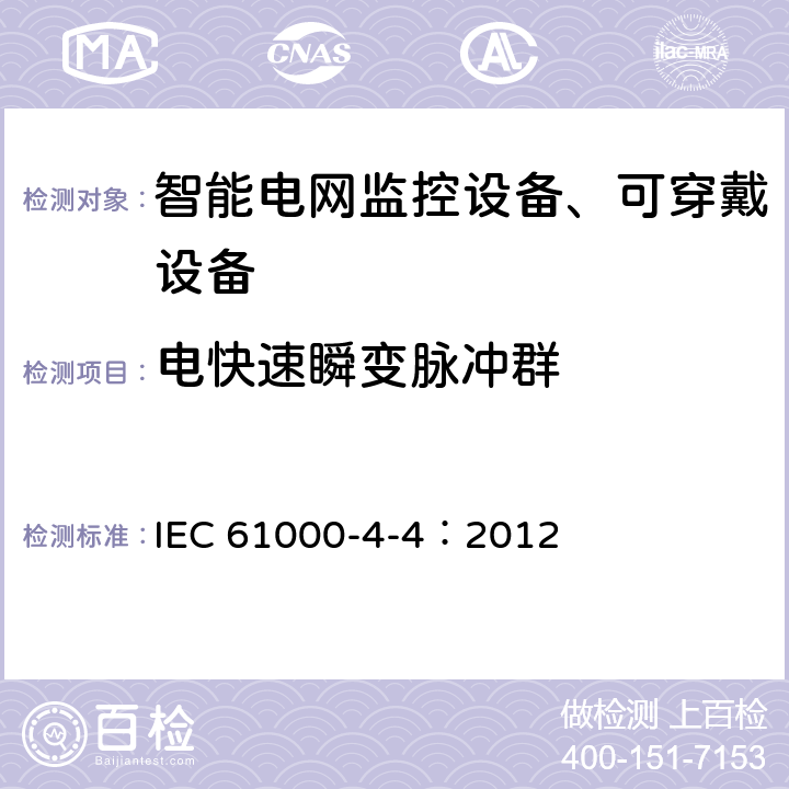 电快速瞬变脉冲群 电磁兼容 试验和测量技术 电快速瞬变脉冲群抗扰度试验 IEC 61000-4-4：2012