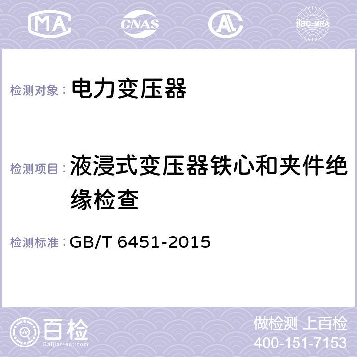 液浸式变压器铁心和夹件绝缘检查 油浸式电力变压器技术参数和要求 GB/T 6451-2015