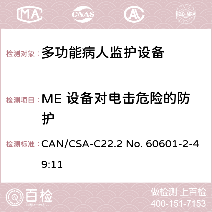 ME 设备对电击危险的防护 医用电气设备 第2-49部分 专用要求：多功能病人监护设备的安全和基本性能 CAN/CSA-C22.2 No. 60601-2-49:11 201.8