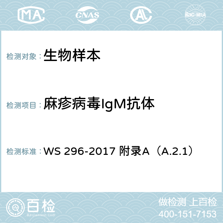 麻疹病毒IgM抗体 麻疹诊断 WS 296-2017 附录A（A.2.1）