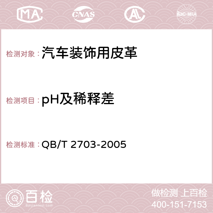 pH及稀释差 汽车装饰用皮革 QB/T 2703-2005 5.1.15