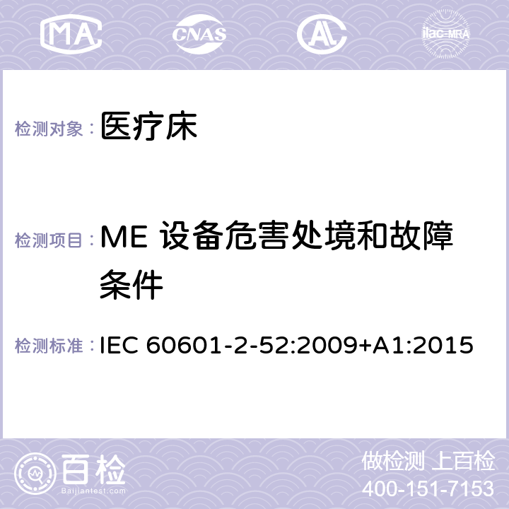 ME 设备危害处境和故障条件 医用电气设备 第2-52部分 专用要求：医疗床的安全和基本性能 IEC 60601-2-52:2009+A1:2015 201.12