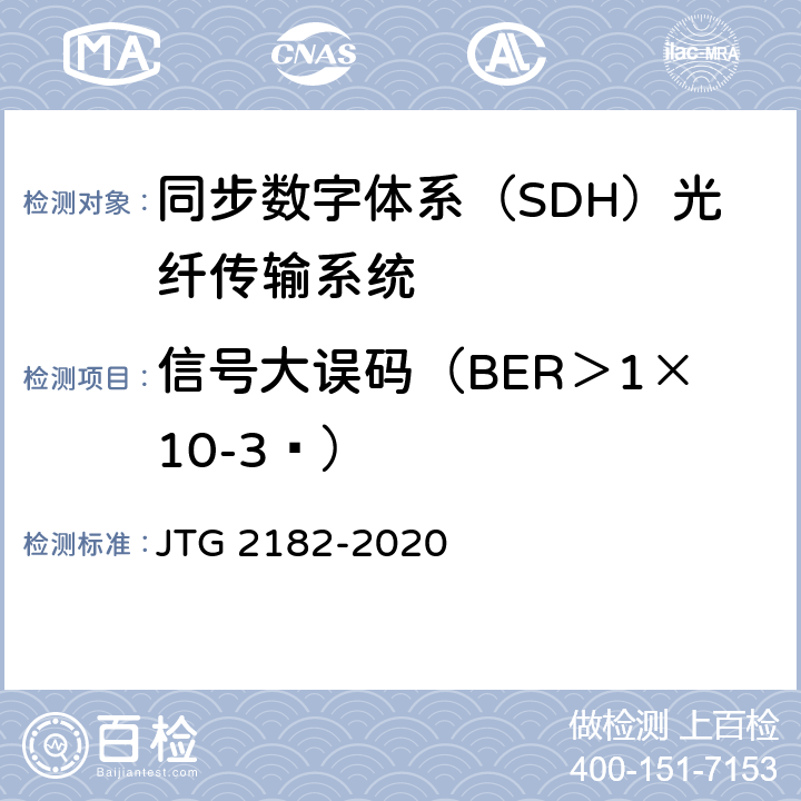 信号大误码（BER＞1×10-3 ） 公路工程质量检验评定标准 第二册 机电工程 JTG 2182-2020 5.3.2