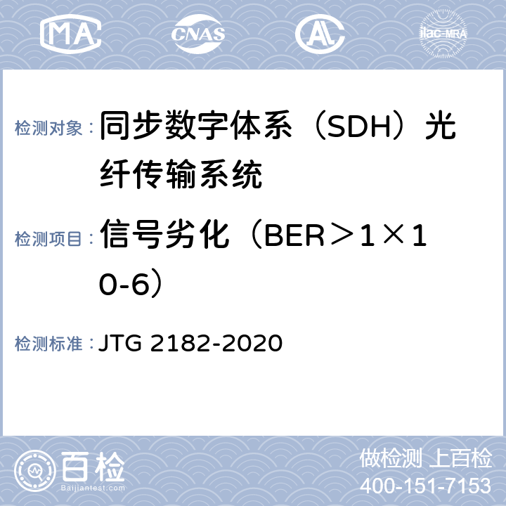 信号劣化（BER＞1×10-6） 公路工程质量检验评定标准 第二册 机电工程 JTG 2182-2020 5.3.2