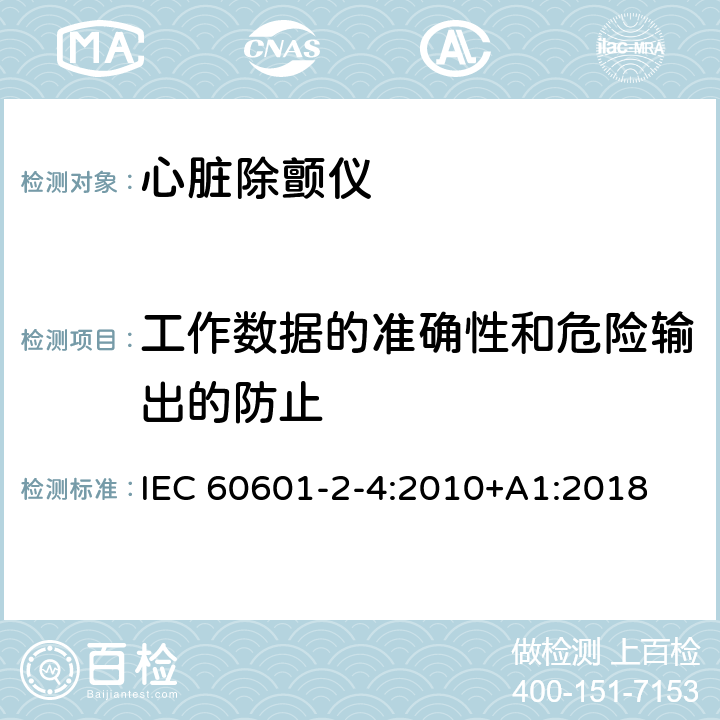 工作数据的准确性和危险输出的防止 医用电气设备 第2-4部分：心脏除颤仪基本性能和基本安全专用要求 IEC 60601-2-4:2010+A1:2018 201.12