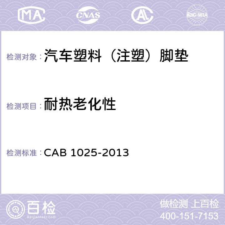 耐热老化性 汽车塑料（注塑）脚垫 CAB 1025-2013 6.6