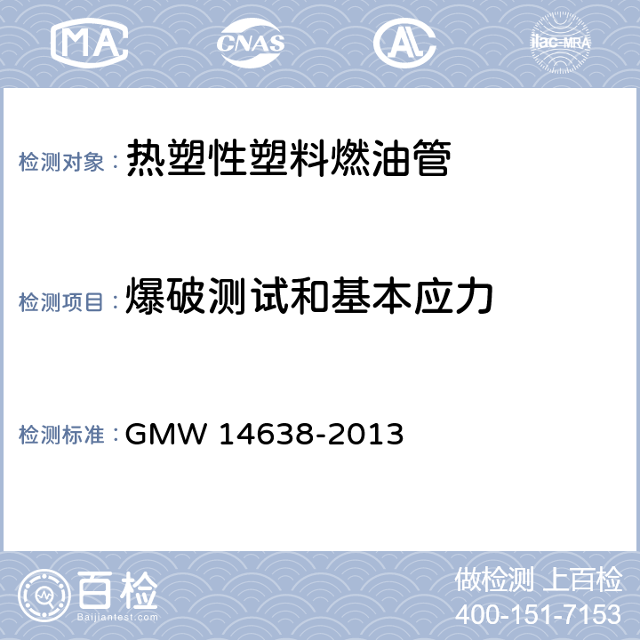 爆破测试和基本应力 热塑性塑料燃油管 GMW 14638-2013 3.6 3.8