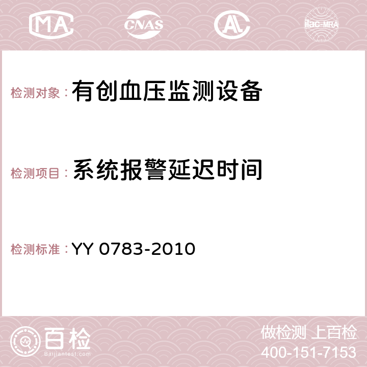 系统报警延迟时间 医用电气设备第2-34部分：有创血压检测设备的安全和基本性能专用要求 YY 0783-2010 51.204