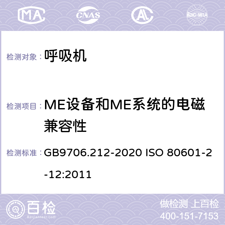 ME设备和ME系统的电磁兼容性 医用电气设备 第2-12部分：重症护理呼吸机的基本安全和基本性能专用要求 GB9706.212-2020 ISO 80601-2-12:2011 201.17
