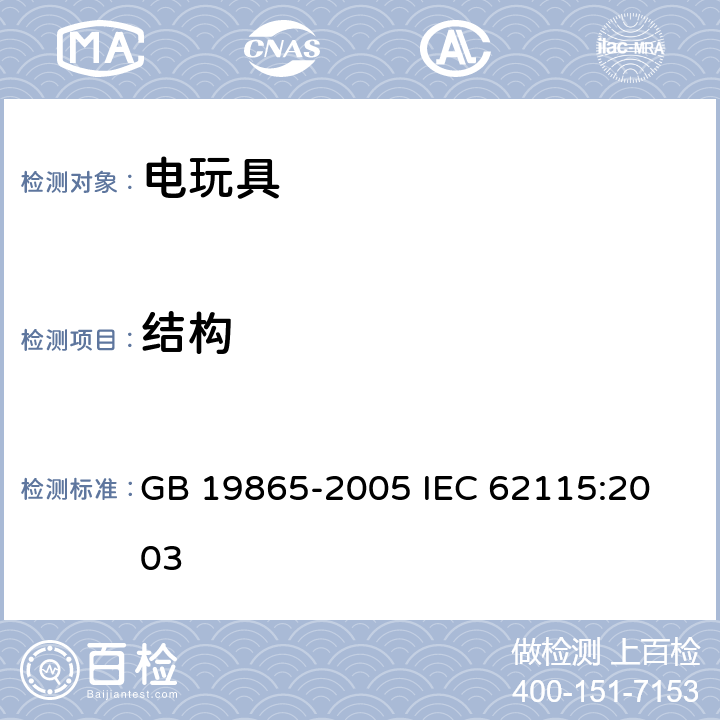 结构 电玩具的安全 GB 19865-2005 
IEC 62115:2003 第14章