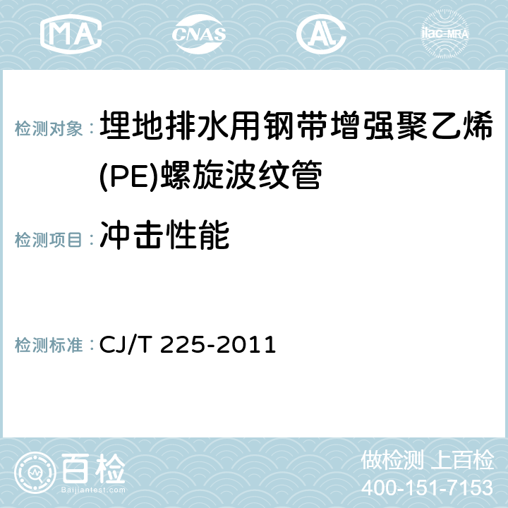 冲击性能 埋地排水用钢带增强聚乙烯(PE)螺旋波纹管 CJ/T 225-2011 7.4/8.4.2(GB/T 14152)