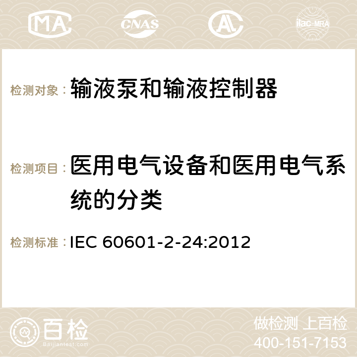 医用电气设备和医用电气系统的分类 医用电气设备 第2-24部分：输液泵和输液控制器安全专用要求 IEC 60601-2-24:2012 201.6