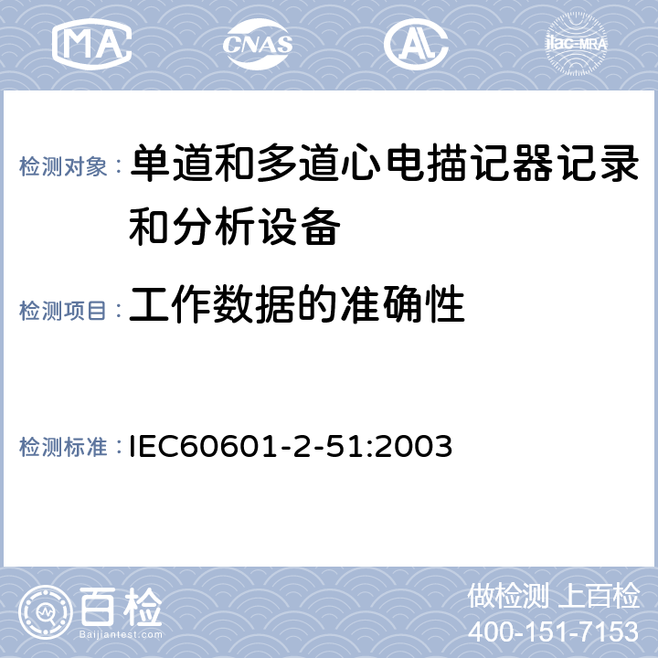 工作数据的准确性 医用电气设备.第2-51部分:单道和多道心电描记器记录和分析的安全性的特殊要求 IEC60601-2-51:2003 50