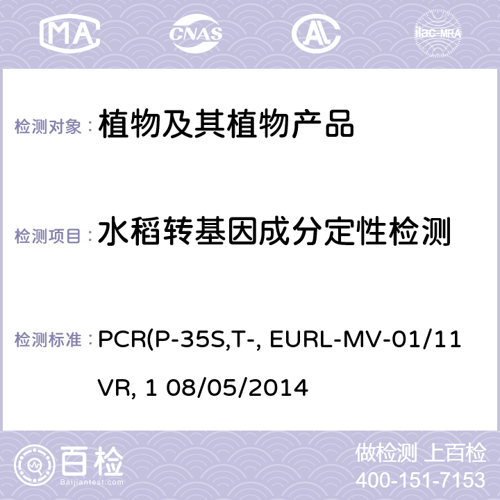 水稻转基因成分定性检测 转基因水稻实时荧光PCR(P-35S,T-nos, CryIAb/Ac) EURL-MV-01/11VR更正版1 08/05/2014