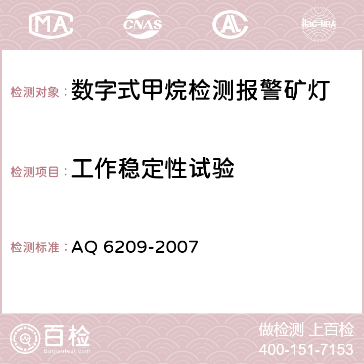 工作稳定性试验 数字式甲烷检测报警矿灯 AQ 6209-2007 5.16