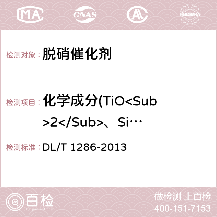 化学成分(TiO<Sub>2</Sub>、SiO<Sub>2</Sub>、Al<Sub>2</Sub>O<Sub>3</Sub>、WO<Sub>3</Sub>、CaO、V<Sub>2</Sub>O<Sub>5</Sub>、Fe<Sub>2</Sub>O<Sub>3</Sub>、K<Sub>2</Sub>O、Na<Sub>2</Sub>O) DL/T 1286-2013 火电厂烟气脱硝催化剂检测技术规范