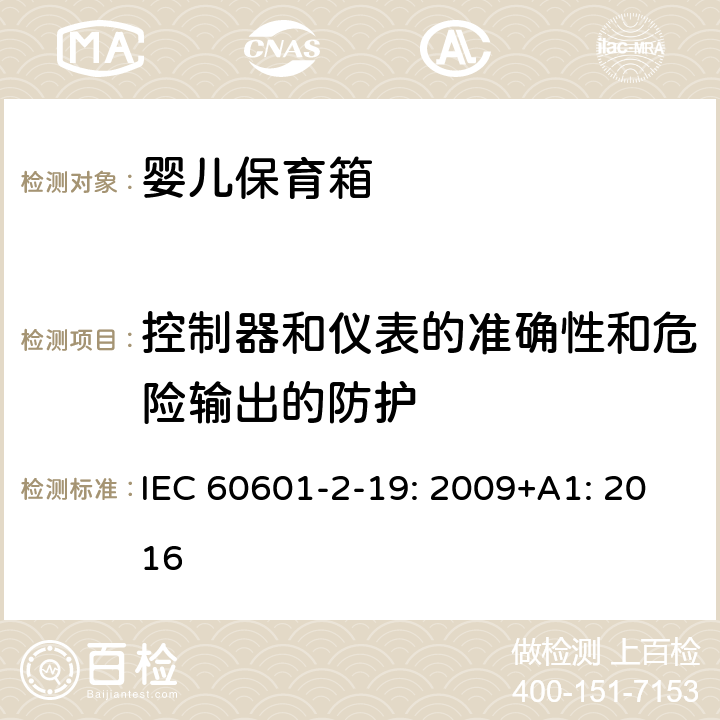 控制器和仪表的准确性和危险输出的防护 医用电气设备 第2-19部分：婴儿保育箱的基本性和与基本安全专用要求 IEC 60601-2-19: 2009+A1: 2016 201.12