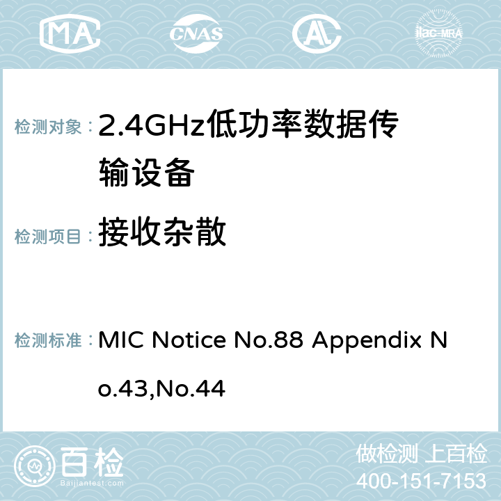 接收杂散 2.4GHz低功率数据传输设备 总务省告示第88号附表43&44 MIC Notice No.88 Appendix No.43,No.44 Section 7