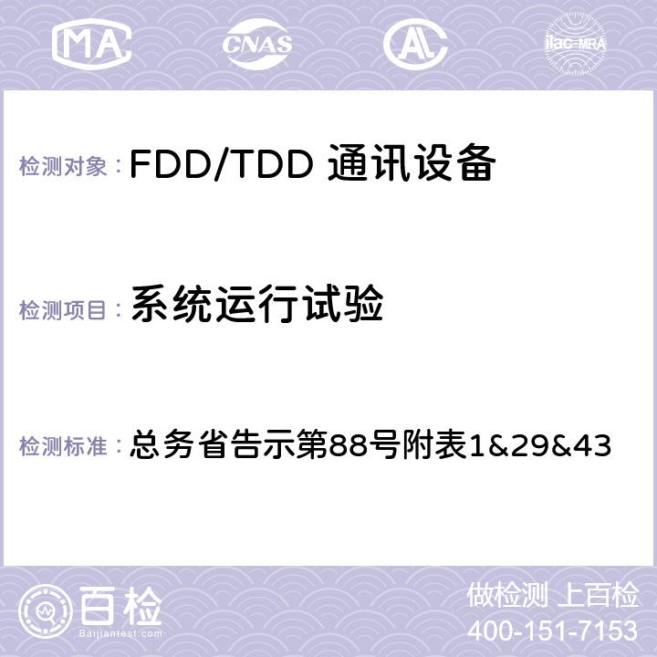 系统运行试验 LTE无线终端设备测试要求及测试方法 总务省告示第88号附表
1&29&43