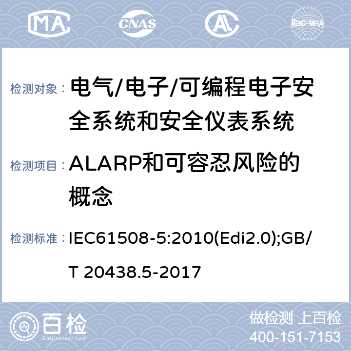ALARP和可容忍风险的概念 电气/电子/可编程电子安全相关系统的功能安全-第5部分:确定安全完整性等级的方法示例 IEC61508-5:2010(Edi2.0);GB/T 20438.5-2017 附录C