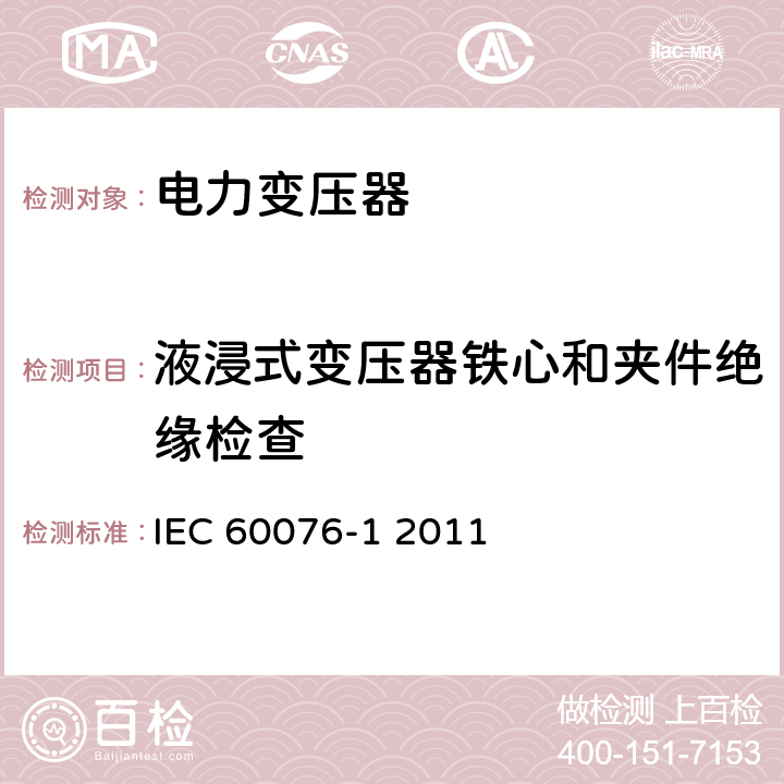 液浸式变压器铁心和夹件绝缘检查 电力变压器 第一部分 总则 IEC 60076-1 2011 11.12