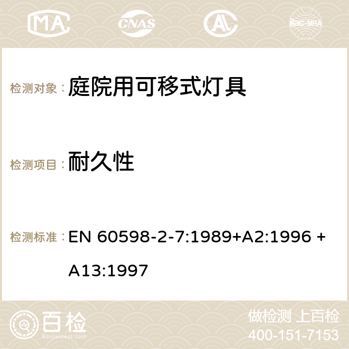 耐久性 庭院用可移式灯具安全要求 EN 60598-2-7:1989+A2:1996 +A13:1997 7.12