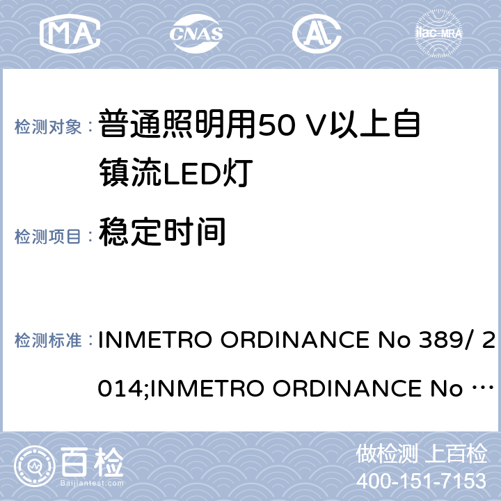 稳定时间 LED灯泡技术质量要求 INMETRO ORDINANCE No 389/ 2014;
INMETRO ORDINANCE No 143/2015;
INMETRO ORDINANCE No 144/2015 6.2.2