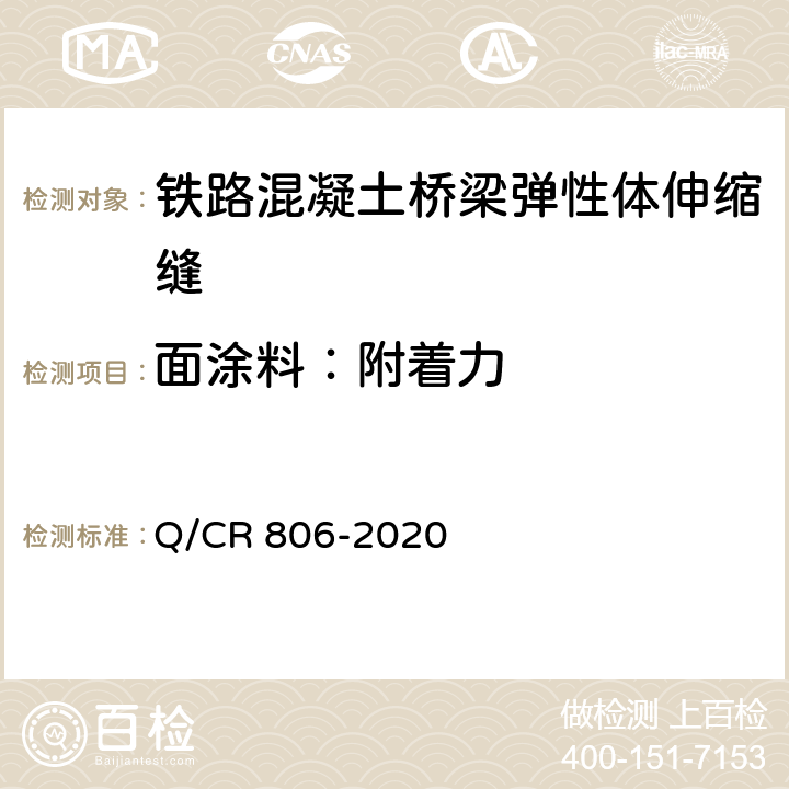 面涂料：附着力 铁路混凝土桥梁梁端防水装置 弹性体型 Q/CR 806-2020 7.6.3