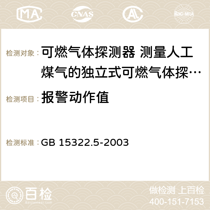 报警动作值 可燃气体探测器 第5部分：测量人工煤气的独立式可燃气体探测器 GB 15322.5-2003 6.6