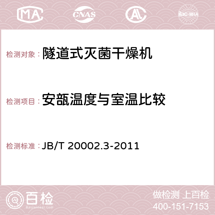 安瓿温度与室温比较 《安瓿隧道式灭菌干燥机》 JB/T 20002.3-2011 5.3.9