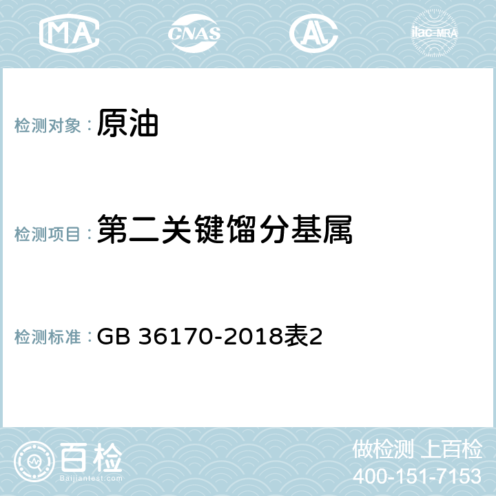 第二关键馏分基属 原油 GB 36170-2018表2