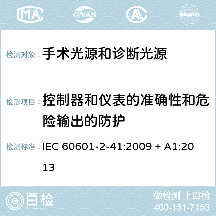 控制器和仪表的准确性和危险输出的防护 医用电气设备 第2-41部分 专用要求：手术光源和诊断光源的安全和基本要求 IEC 60601-2-41:2009 + A1:2013 201.12