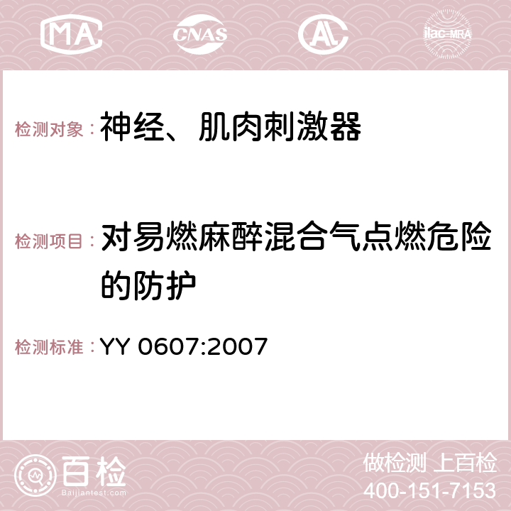 对易燃麻醉混合气点燃危险的防护 医用电气设备 第2 部分：神经、肌肉刺激器安全专用要求 YY 0607:2007 6