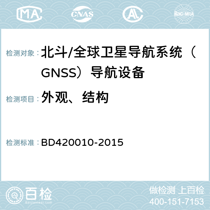 外观、结构 北斗/全球卫星导航系统（GNSS）导航设备通用规范 BD420010-2015 4.1.6