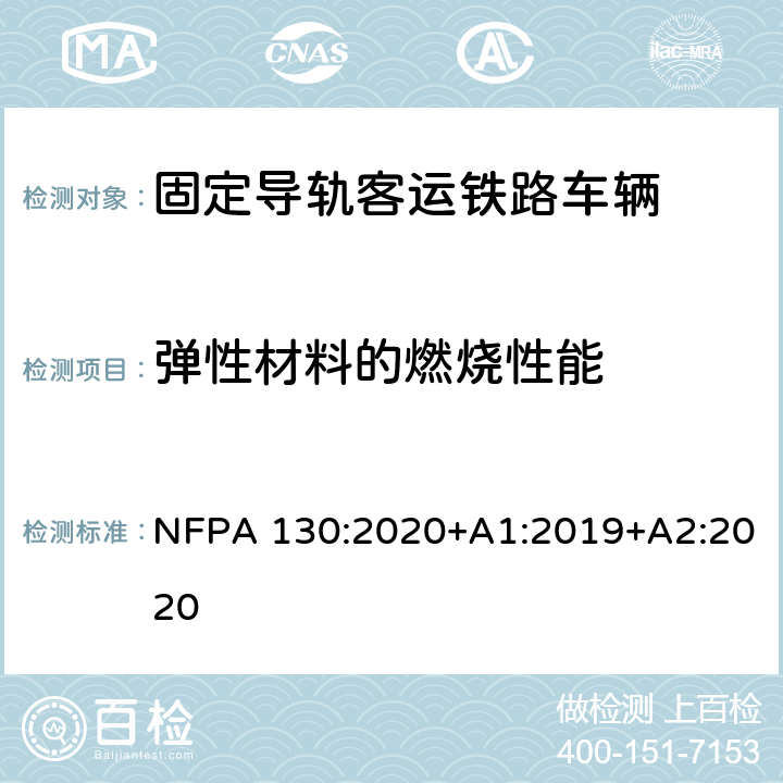 弹性材料的燃烧性能 固定导轨客运铁路系统测试 NFPA 130:2020+A1:2019+A2:2020 第8章