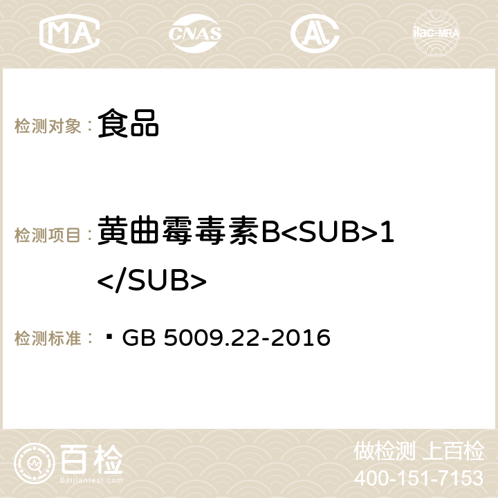 黄曲霉毒素B<SUB>1</SUB> 食品安全国家标准 食品中黄曲霉毒素B族和G族的测定  GB 5009.22-2016