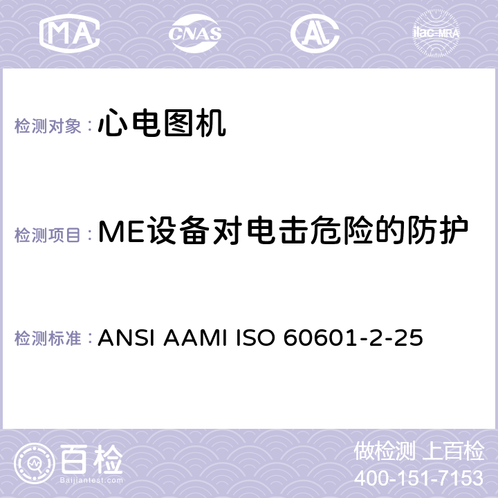 ME设备对电击危险的防护 ISO 60601-2-2520 医疗电气设备.第2-25部分:心电描记器基本安全和基本性能的特殊要求 ANSI AAMI ISO 60601-2-25 201.8