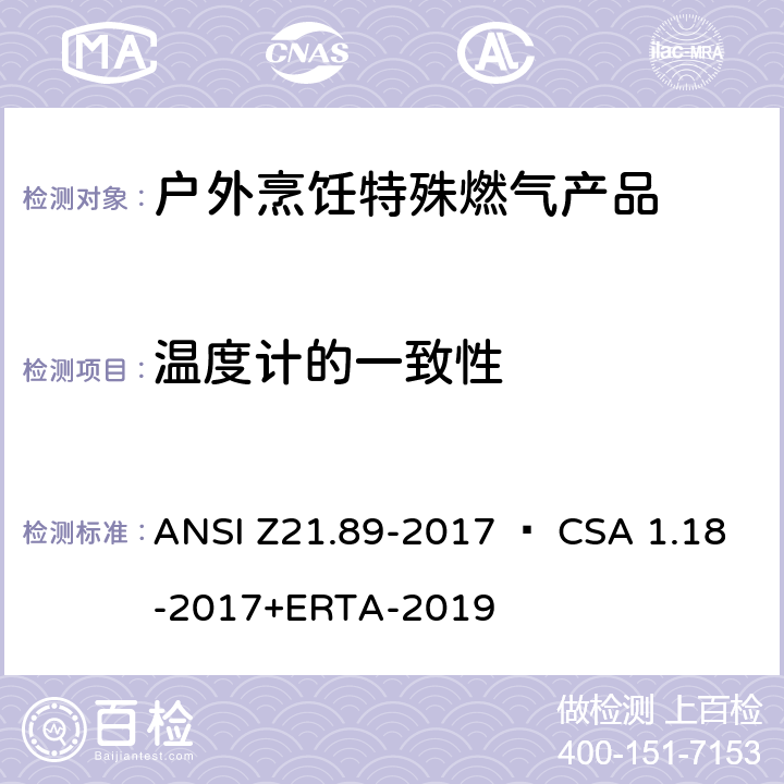 温度计的一致性 ANSI Z21.89-20 户外烹饪特殊燃气产品 17 • CSA 1.18-2017+ERTA-2019 5.27