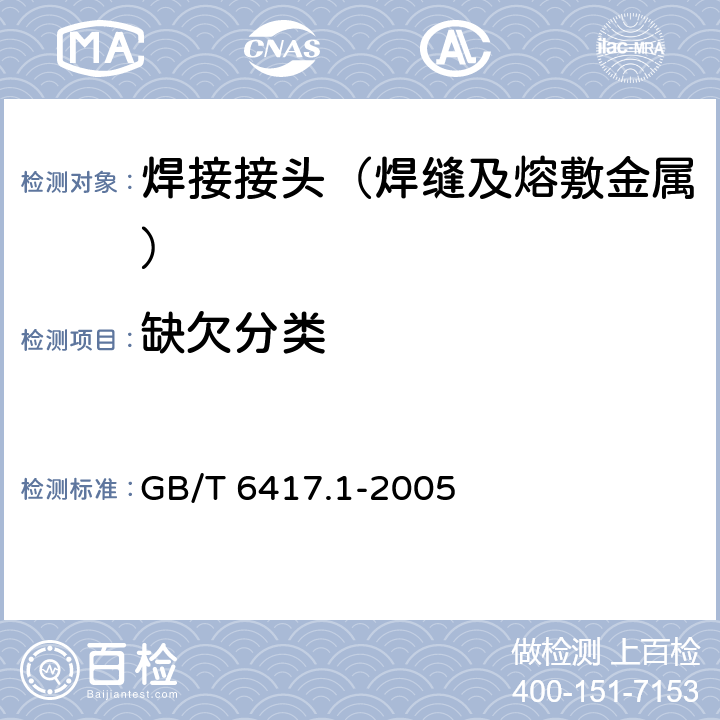 缺欠分类 金属熔化焊接头缺欠分类及说明 GB/T 6417.1-2005