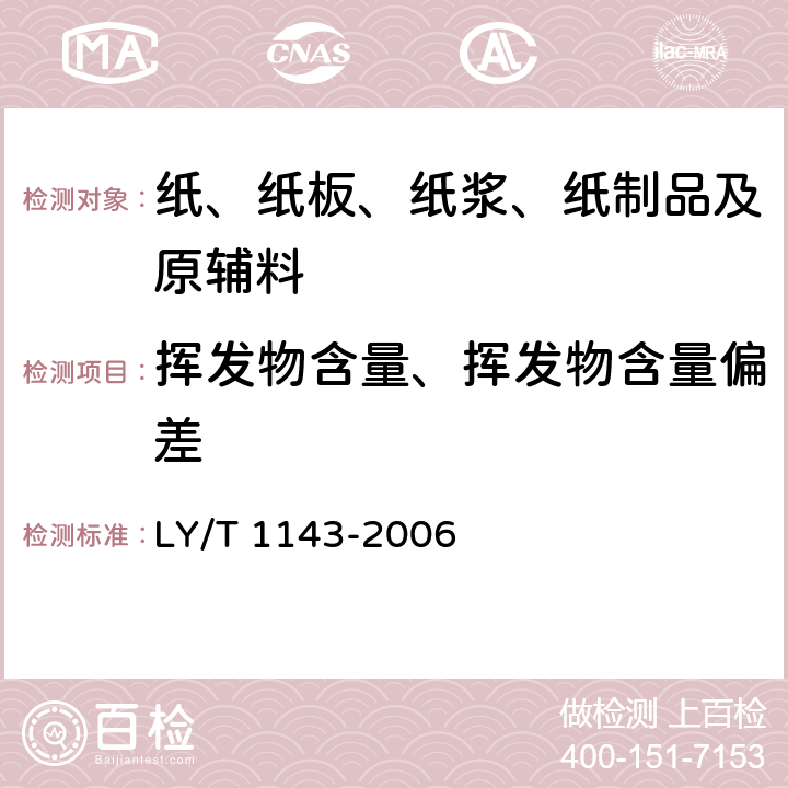 挥发物含量、挥发物含量偏差 饰面用浸渍胶膜纸 LY/T 1143-2006 6.3.2