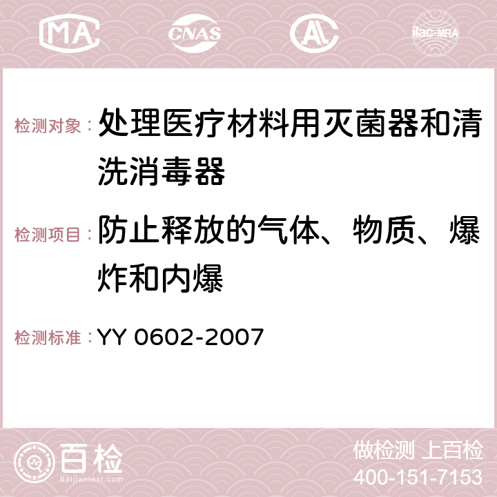 防止释放的气体、物质、爆炸和内爆 测量,控制和实验室用电气设备的安全要求.第2-040部分:处理医疗材料用灭菌器和清洗消毒器的特殊要求 YY 0602-2007 13