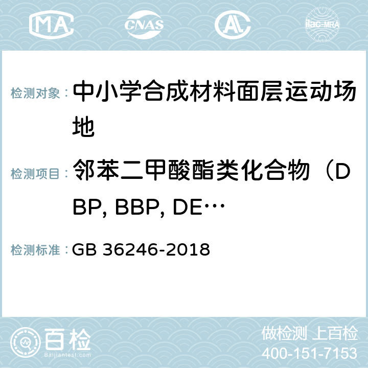 邻苯二甲酸酯类化合物（DBP, BBP, DEHP） 中小学合成材料面层运动场地 GB 36246-2018 附录A