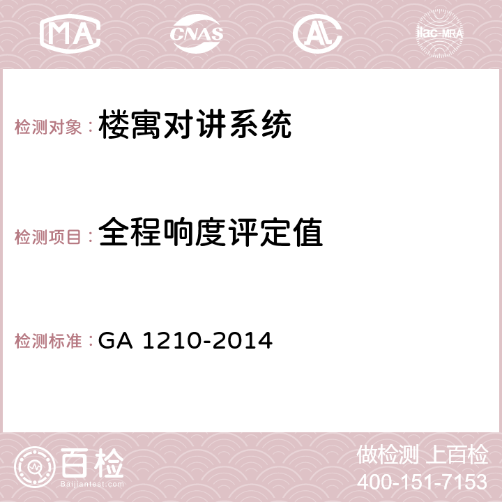 全程响度评定值 《楼寓对讲系统安全技术要求》 GA 1210-2014 （附录B.2）