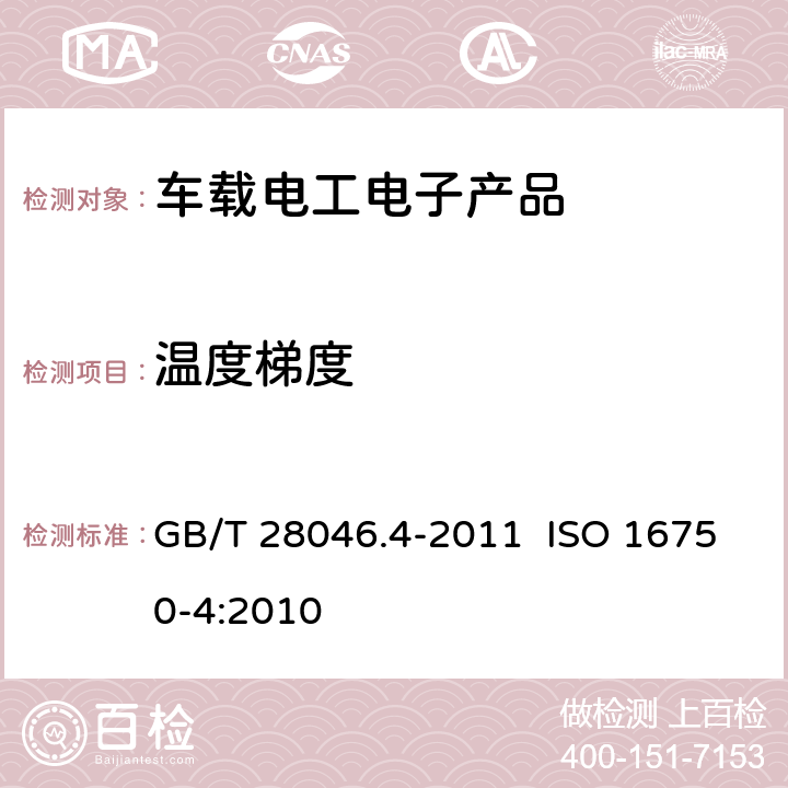 溫度梯度 道路車輛 電氣及電子設備的環境條件和試驗 第4部分：氣候負荷 GB/T 28046.4-2011 ISO 16750-4:2010 5.2