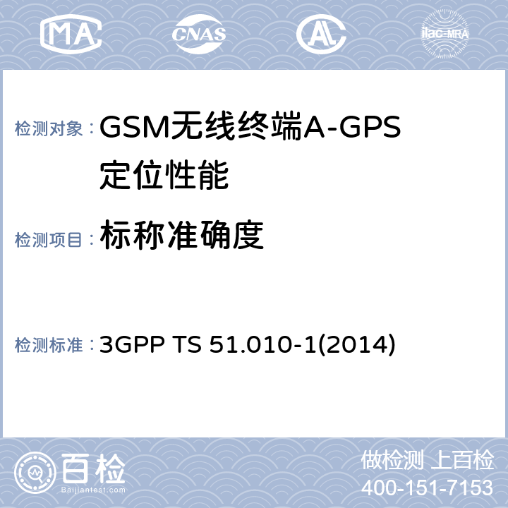 标称准确度 GSM/EDGE无线接入网数字蜂窝电信系统（phase 2+）；移动台（MS）一致性规范；第一部分：一致性规范 3GPP TS 51.010-1
(2014) 70.11.6