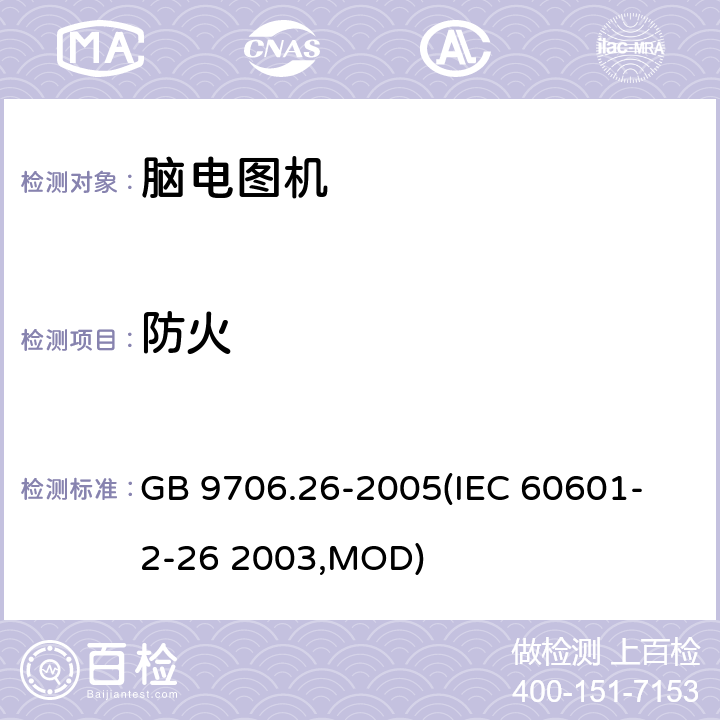防火 GB 9706.26-2005 医用电气设备 第2-26部分:脑电图机安全专用要求