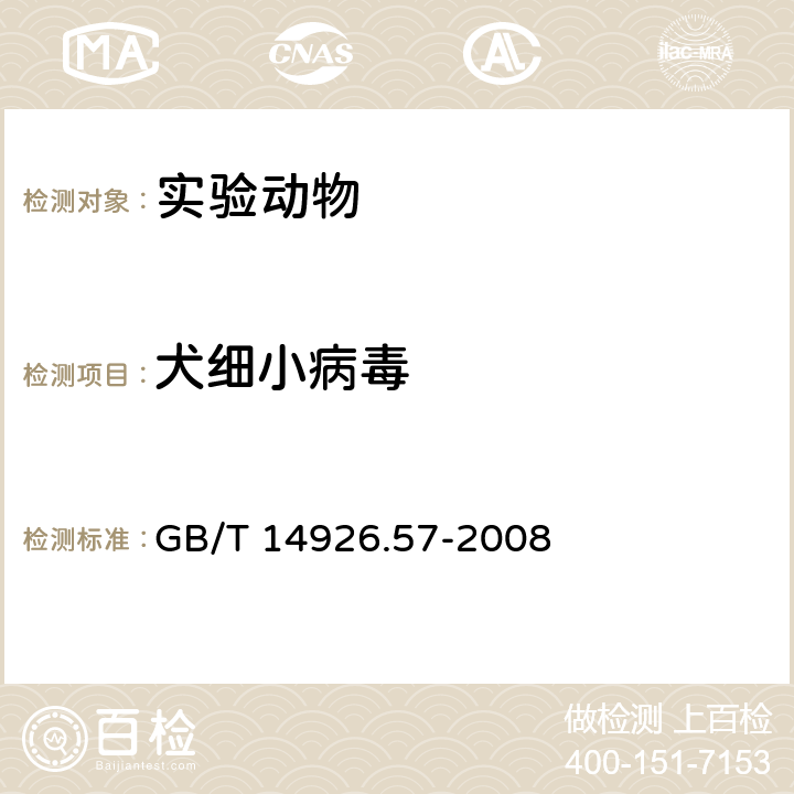 犬细小病毒 实验动物 犬细小病毒检测方法 GB/T 14926.57-2008