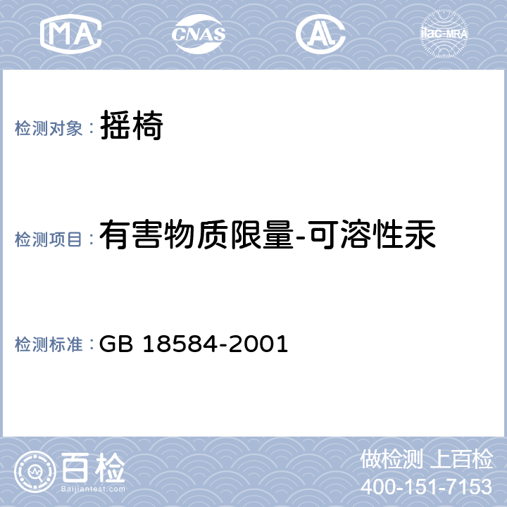 有害物质限量-可溶性汞 室内装饰装修材料 木家具中有害物质限量 GB 18584-2001 5.2