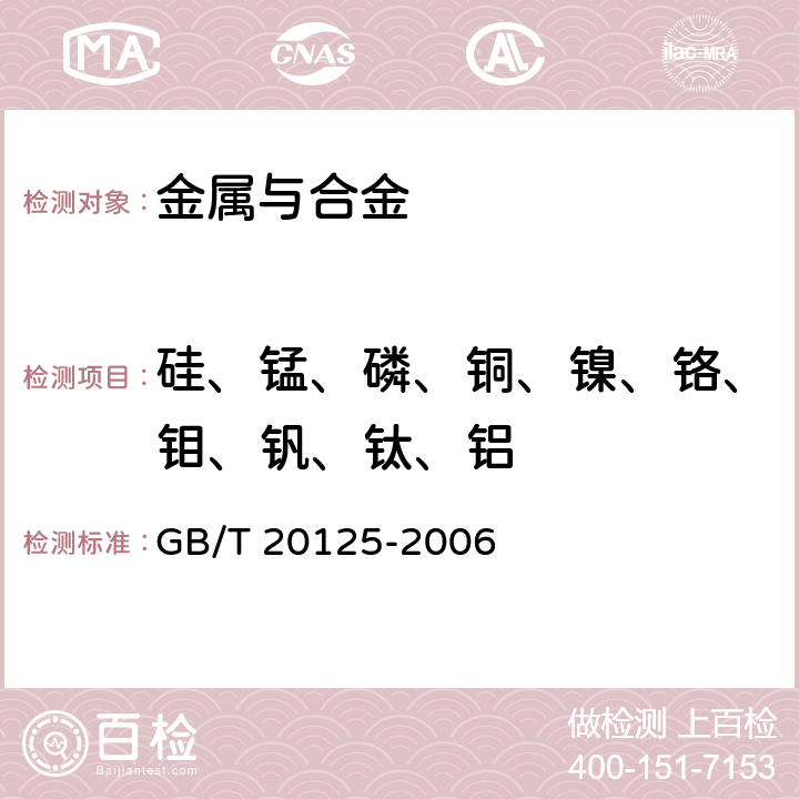 硅、锰、磷、铜、镍、铬、钼、钒、钛、铝 低合金钢 多元素的测定 电感耦合等离子体发射光谱法 GB/T 20125-2006