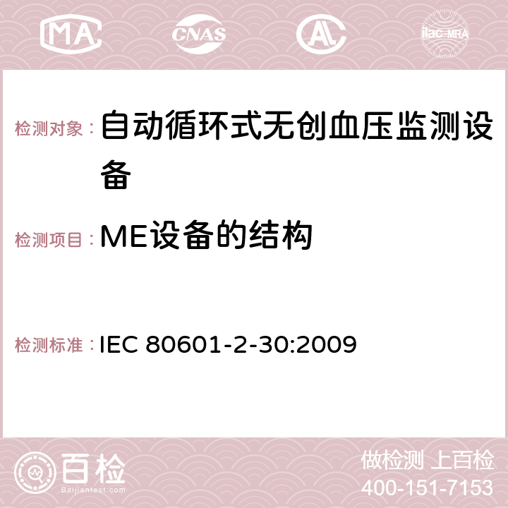 ME设备的结构 医用电气设备 第2-30部分 专用要求：自动循环式无创血压监测设备的安全，含基本性能 IEC 80601-2-30:2009 201.15